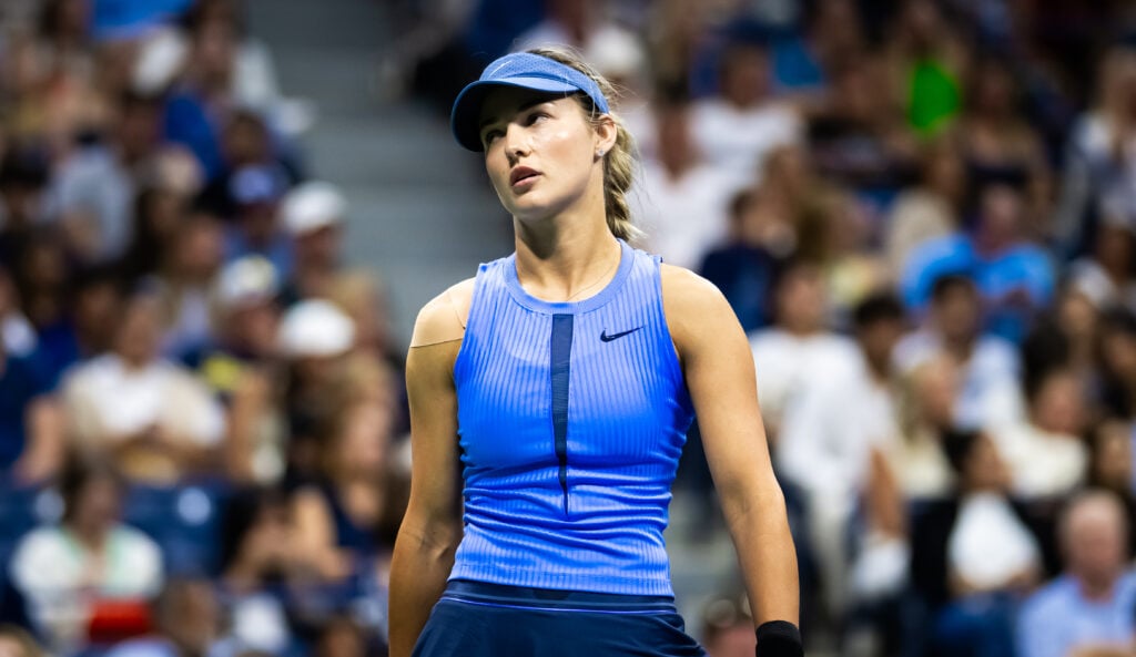 Anna Kalinskaya in action against Iga Swiatek of Poland in the third round on Day 7 of the US Open at USTA Billie Jean King National Tennis Center.