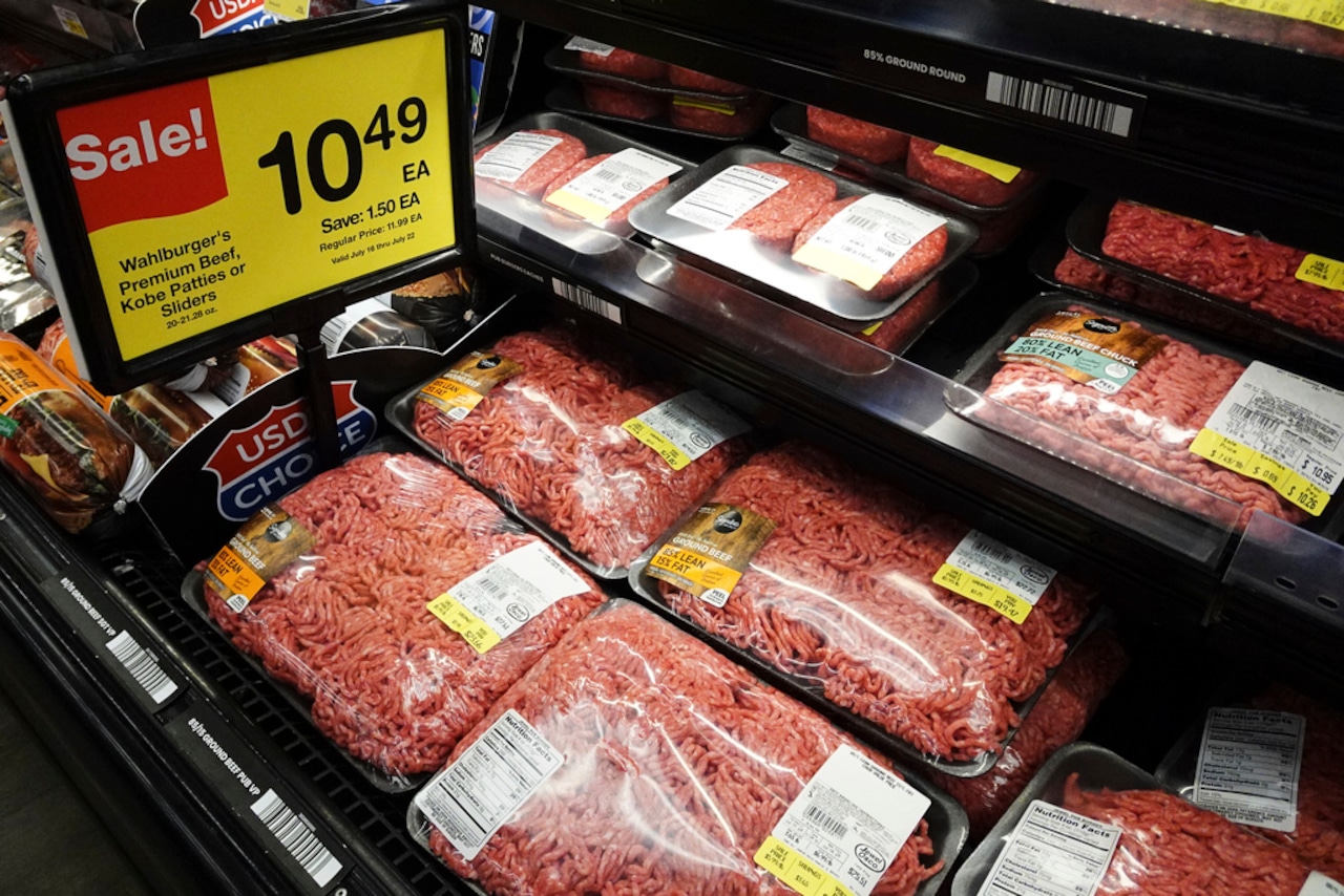 Beef display in grocery store.