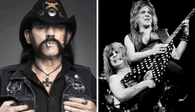 Lemmy in 2010, and Ozzy Osbourne with Randy Rhoads in 1982