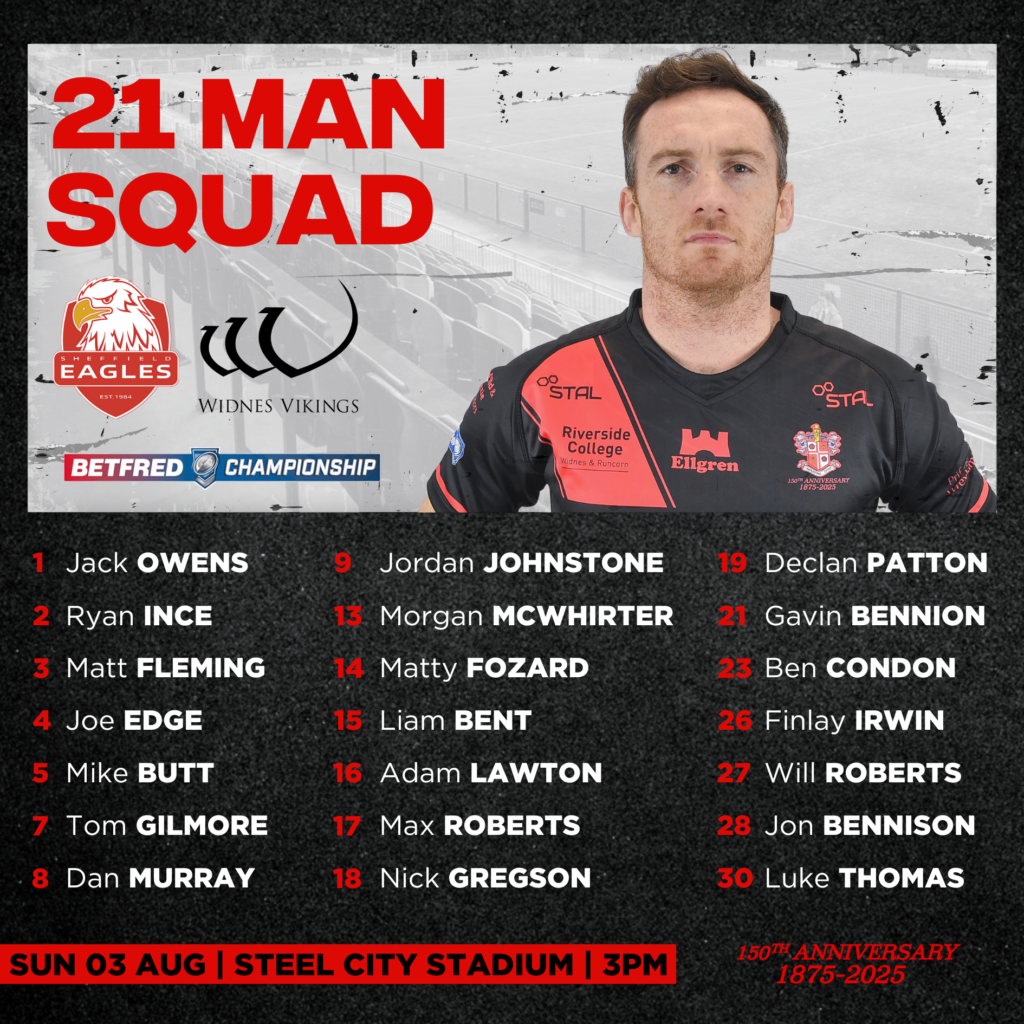 VIKINGS 21-MAN SQUAD FOR SHEFFIELD CLASH