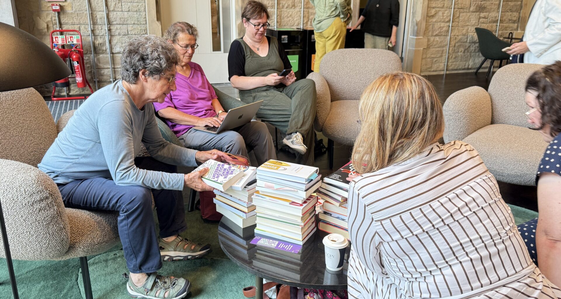 Women discussing books at the Book Festival
