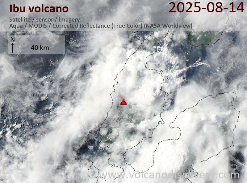 Satellite image of Ibu volcano on 14 Aug 2025