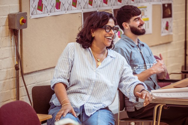 Indhu Rubasingham (Director) and Nima Taleghani (Playwright) in rehearsals for Bacchae at the National Theatre. Photographer Marc Brenner 01082