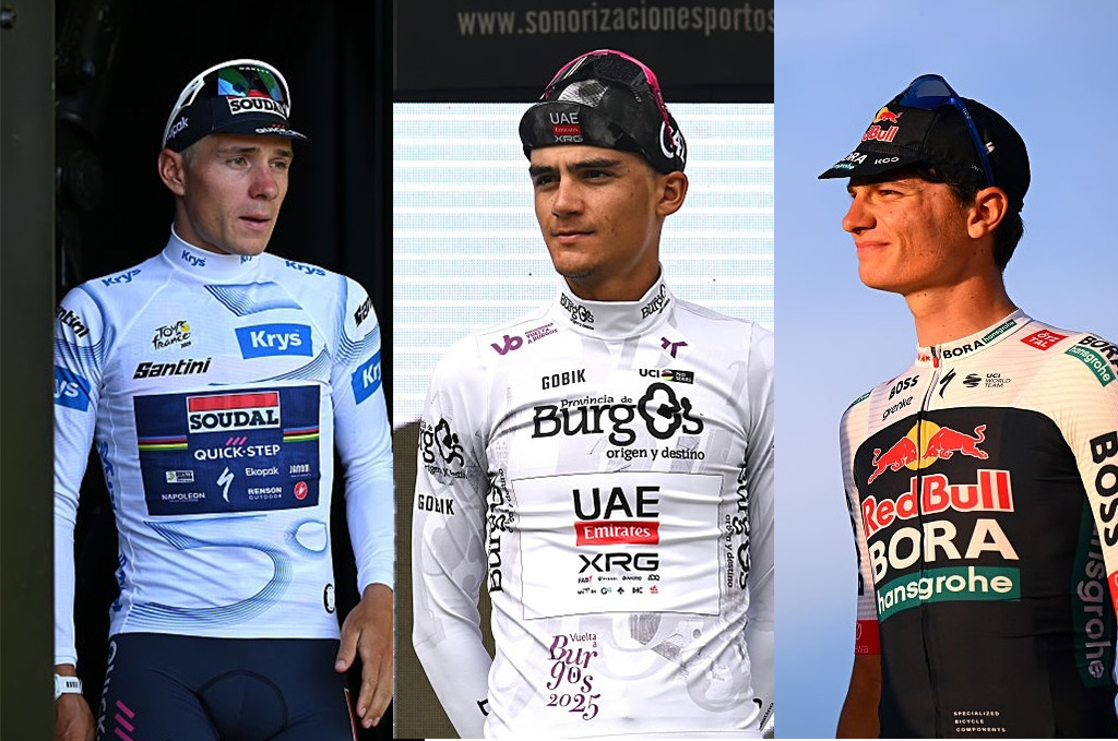 Among the next generation of Grand Tour's top riders are (L to R) Remco Evenepoel, Isaac del. Toro and Giulio Pellizzari