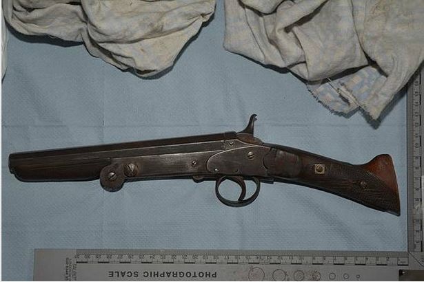 The shotgun which an OAP found behind flats in Chapelhill Road, Moreton that was linked by DNA to Thomas Jardine, 25, of Chapelhill Road, and Franky Gates, 19, of Palatine Road, Seacombe.