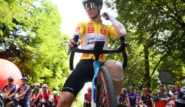 Paul Lapeira of France and Team Decathlon AG2R La Mondiale - Yellow Leader Jersey prior to the 82nd Tour de Pologne 2025, Stage 4 a 198.8km stage from Rybnik to Cieszyn / #UCIWT / on August 07, 2025 in Rybnik, Poland. (Photo by Luc Claessen/Getty Images)