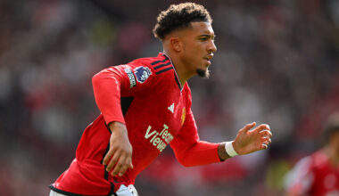 MANCHESTER, ENGLAND - AUGUST 26: Manchester United player Jadon Sancho in action during the Premier League match between Manchester United and Nottingham Forest at Old Trafford on August 26, 2023 in Manchester, England. (Photo by Stu Forster/Getty Images)