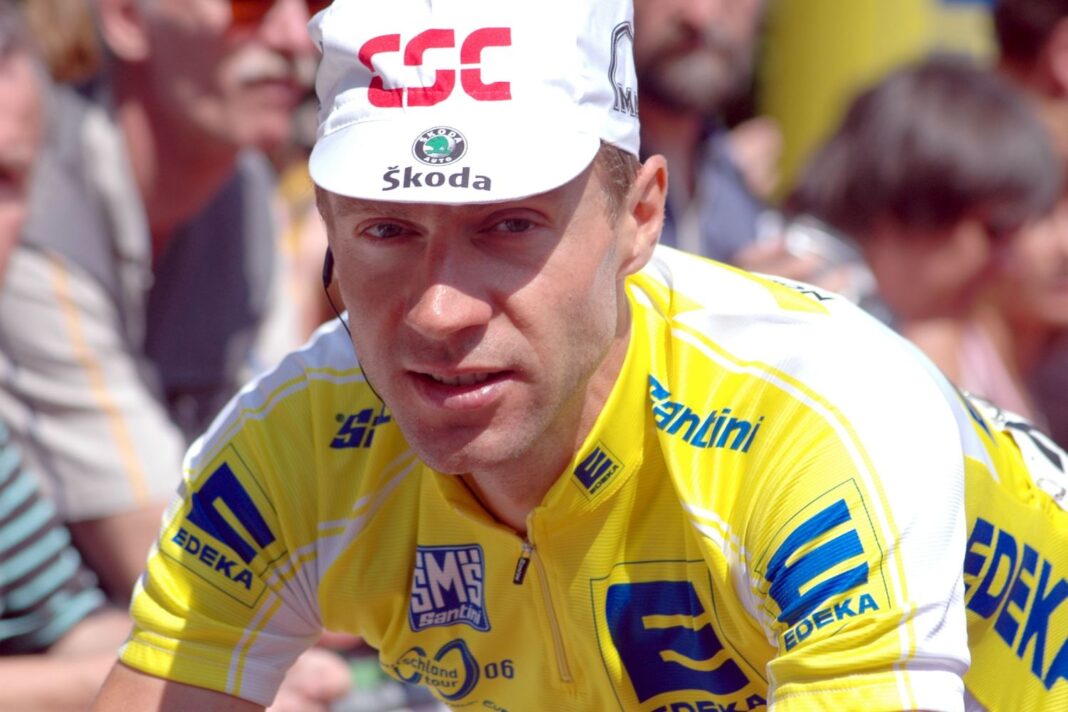 Tour de France legend Jens Voigt cycling through Highbridge today on UK challenge
