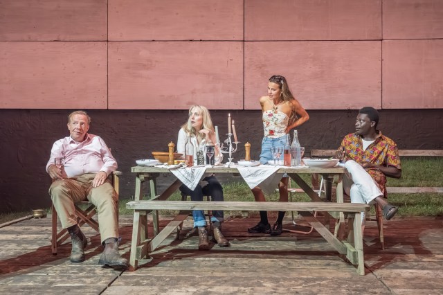 Jonathan Slinger, Hattie Morahan, Nadia Parkes and Terique Jarrett in JUNIPER BLOOD Donmar Warehouse photo by Marc Brenner