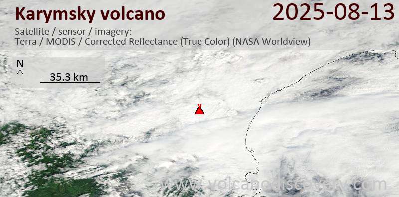 Satellite image of Karymsky volcano on 13 Aug 2025