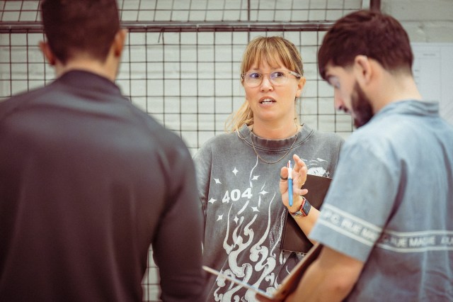 Kate Prince (Chorographer) in rehearsals for Bacchae at the National Theatre. Photographer Marc Brenner 04464