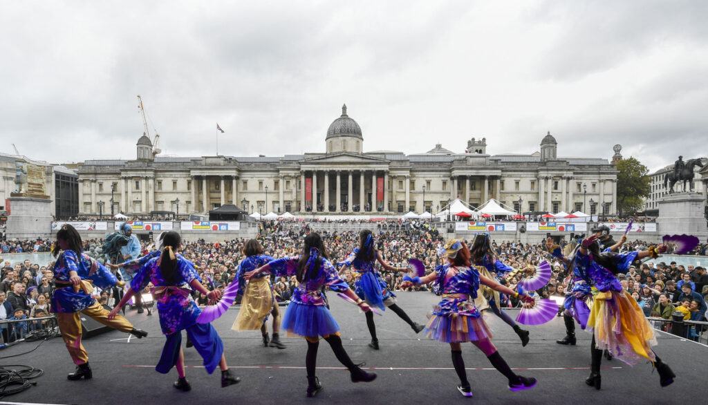dancers onstage in trafalgar square at the JAPAN MATSURI festival