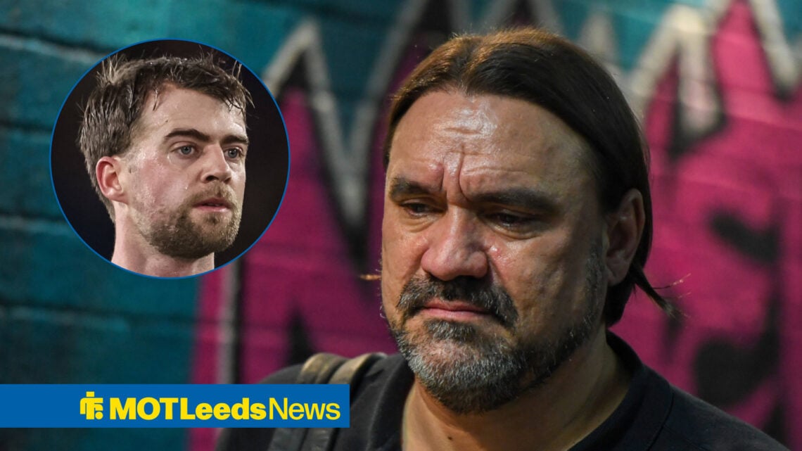 Leeds United manager Daniel Farke and Patrick Bamford