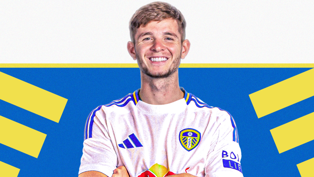 James McAtee in Leeds United shirt