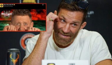 Luke Rockhold at a BKFC press conference, inset screenshot from BKFC's X account