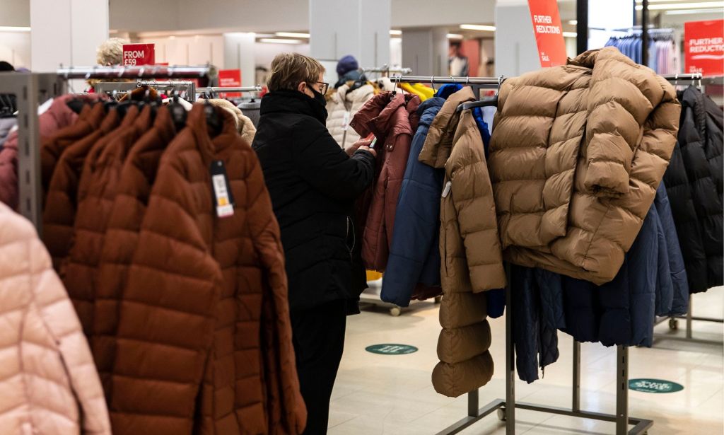 Inside the clothing section of a Marks & Spencer.