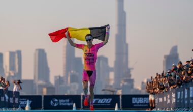 Marten Van Riel finish line T100 Dubai 2024 photo credit PTO / T100