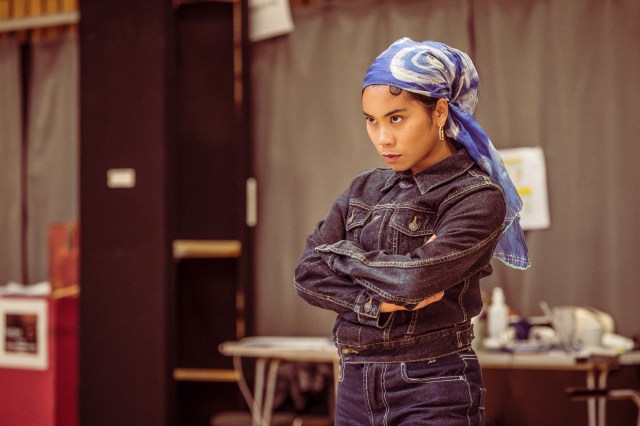 Melanie Joyce Bermudez (Serene) in rehearsals for Bacchae at the National Theatre. Photographer Marc Brenner 01213