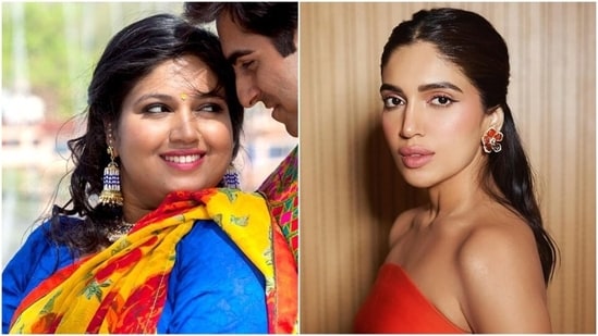 Bhumi Pednekar lost weight by mixing up her workout routine, which includes Pilates, running, strength training, and weightlifting, and following a balanced diet. The actor in Dum Laga Ke Haisha and now. (Prime Video and Instagram/ Bhumi Pednekar)