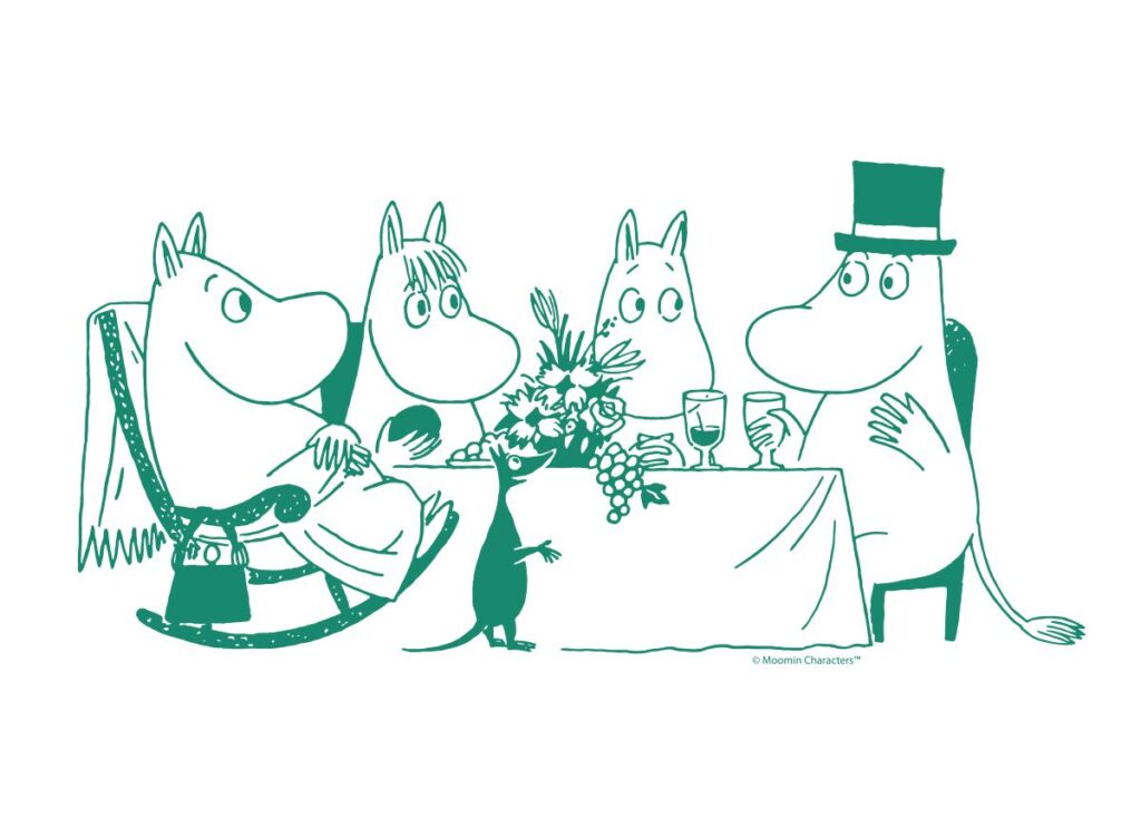 Moomin artwork with drawn characters
