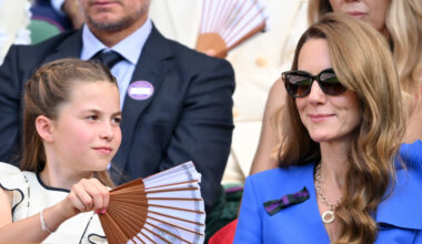 Princess Charlotte fans her mom Kate Middleton at Wimbledon as they watch the tennis tournament during a heat wave