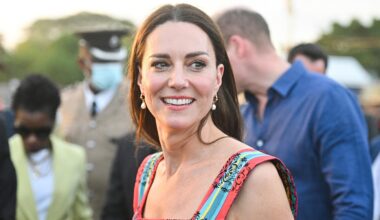 Catherine, Princess of Wales smiles as she arrives in Trench Town in 2022