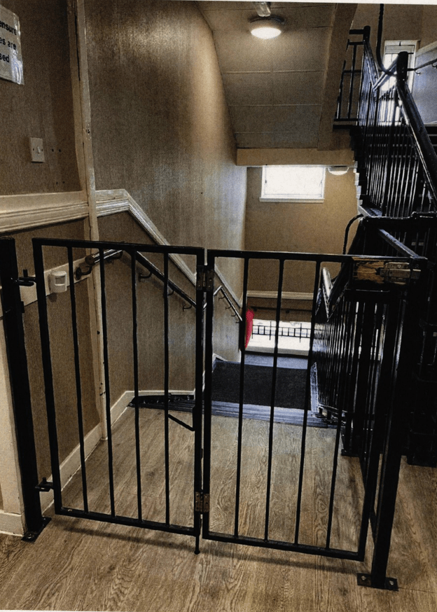 Stairway with safety gate.