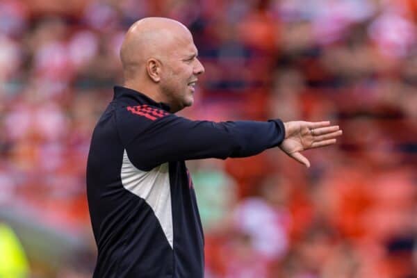 LIVERPOOL, ENGLAND - Monday, August 4, 2025: Liverpool's head coach Arne Slot during a pre-season friendly match between Liverpool FC and Athletic Bilbao at Anfield. (Photo by David Rawcliffe/Propaganda)