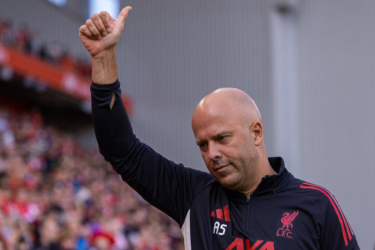LIVERPOOL, ENGLAND - Monday, August 4, 2025: Liverpool's head coach Arne Slot before a pre-season friendly match between Liverpool FC and Athletic Bilbao at Anfield. (Photo by David Rawcliffe/Propaganda)