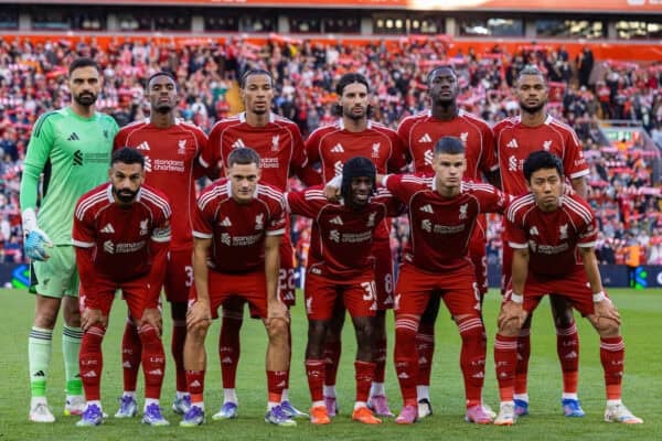 LIVERPOOL, ENGLAND - Monday, August 4, 2025: Liverpool squad photo before a pre-season friendly match between Liverpool FC and Athletic Bilbao at Anfield. (Photo by David Rawcliffe/Propaganda)