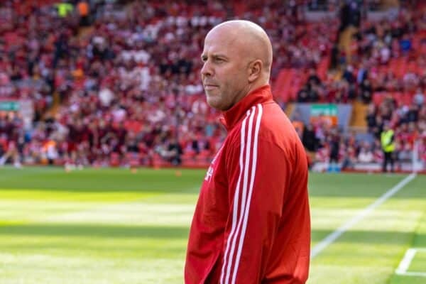 LIVERPOOL, ENGLAND - Monday, August 4, 2025: Liverpool's head coach Arne Slot before a pre-season friendly match between Liverpool FC and Athletic Bilbao at Anfield. (Photo by David Rawcliffe/Propaganda)