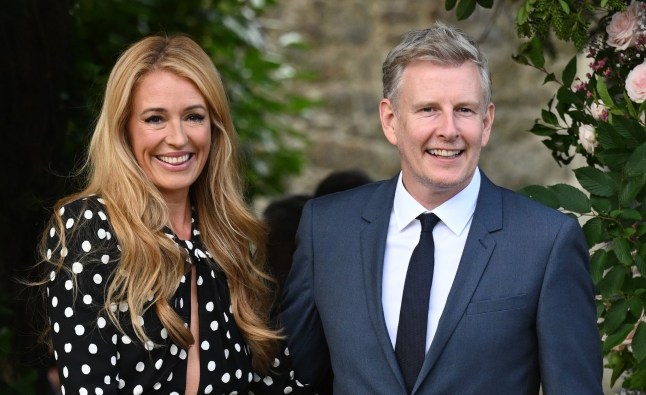 HOOK, HAMPSHIRE - AUGUST 07: Cat Deeley and Patrick Kielty seen arriving at the wedding of Ant McPartlin and Anne-Marie Corbett at St Michael's Church in Heckfield on August 07, 2021 in Hook, Hampshire. (Photo by Karwai Tang/WireImage)