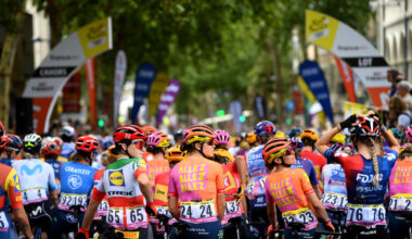 The women's peloton at the Tour de France Femmes
