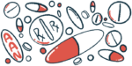 An illustration shows a plethora of pills and capsules in a variety of sizes.