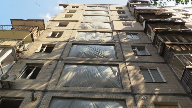 Plastic film replaced windowns damaged by the July 31 attack-1756286158