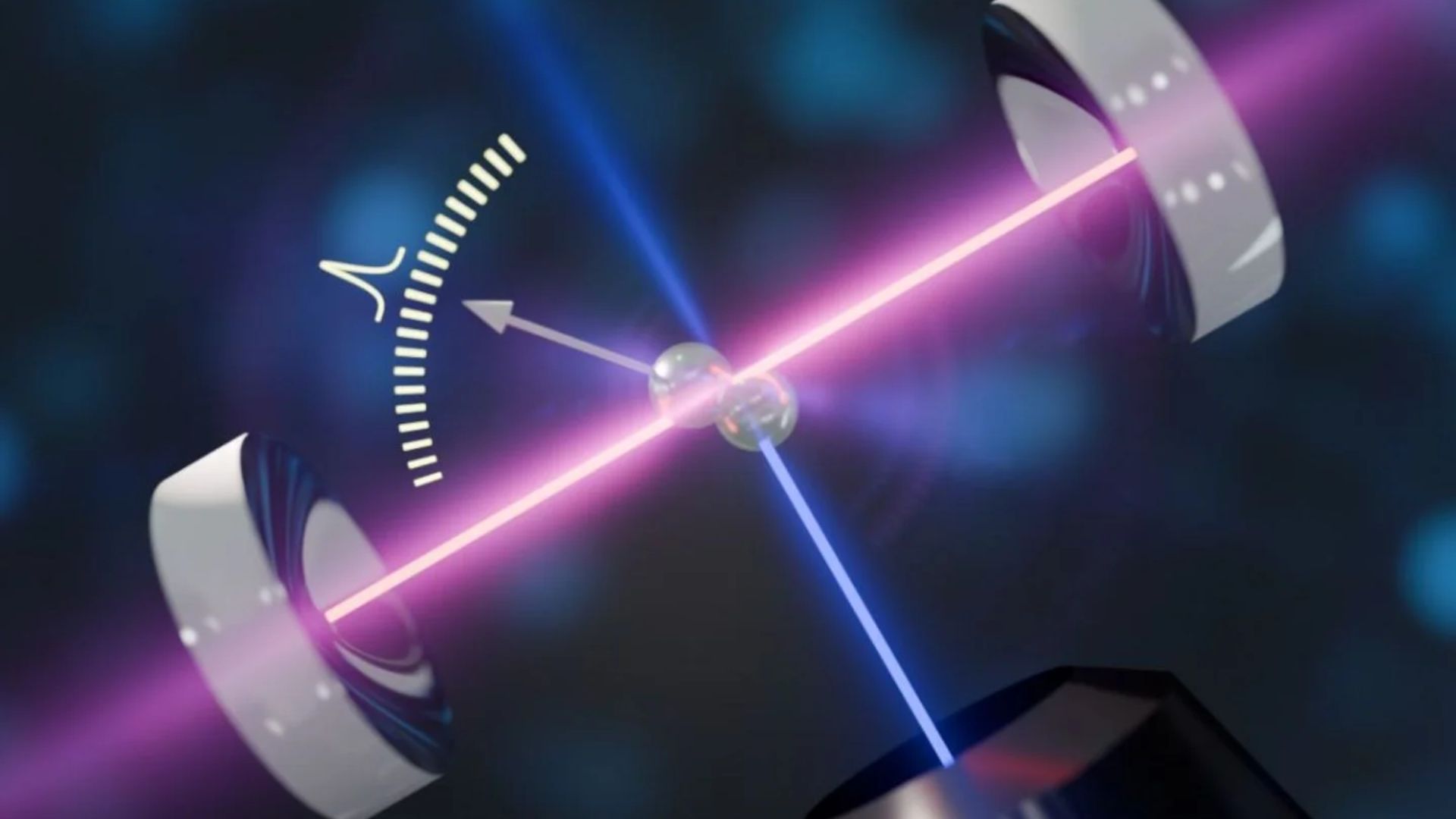 Graphic representation of the system of lasers and mirrors used by scientists in their experiments. 