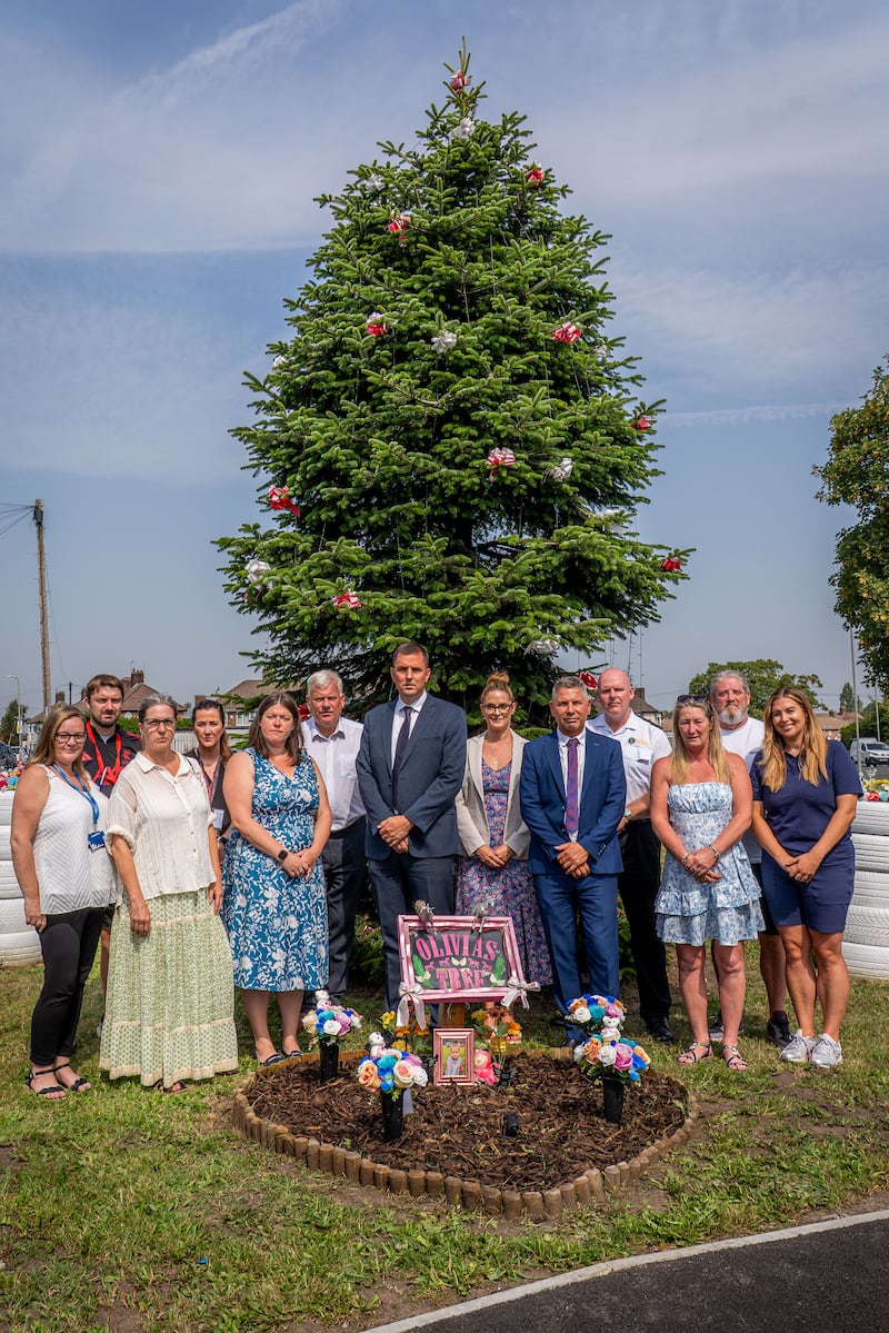 Olivia Pratt Korbel’s mother Cheryl Korbel (third from right) and Tim Edwards, father of shooting victim Elle Edwards (second from right) with representatives of Merseyside Police and other organisations involved in the EVOLVE scheme, which aims to tackle serious and organised crime in communities.
