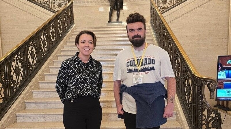 Aaron Savage pictured with Infrastructure Minister Liz Kimmins after a meeting in Stormont in June. PICTURE: AARON SAVAGE