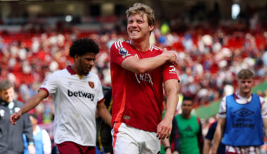 MANCHESTER, ENGLAND - MAY 11: Rasmus Hojlund of Manchester United reacts during the Premier League match between Manchester United FC and West Ham United FC at Old Trafford on May 11, 2025 in Manchester, England. (Photo by Marc Atkins/Getty Images)