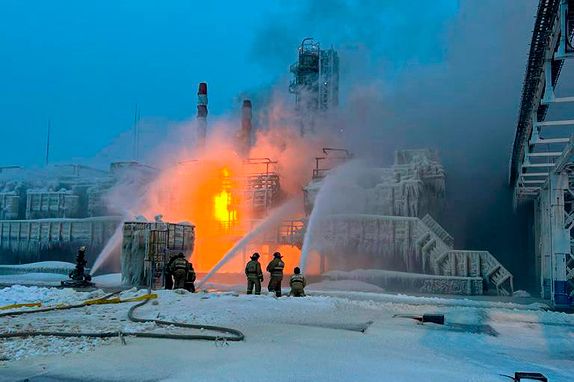Firefighters extinguish a blaze at Novatek’s Ust-Luga in 2024