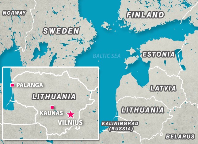 A map of the Baltics, focusing on Lithuania