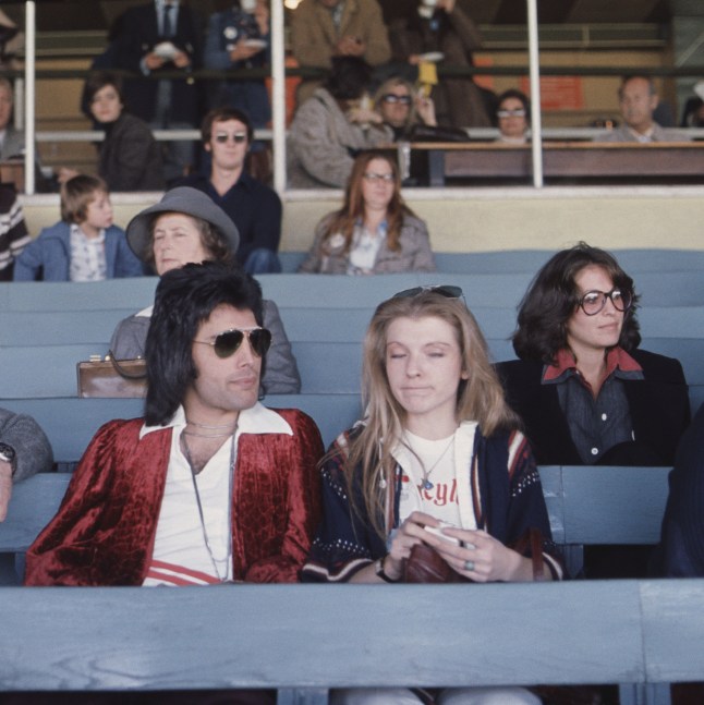 Editorial Use Only / Consent for book publication must be agreed with Rex Features before use Mandatory Credit: Photo by Andre Csillag/REX/Shutterstock (10199779g) Freddie Mercury, Mary Austin Queen 'A Day At The Races' album release, Kempton Park, UK - Oct 1976