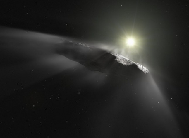 Artist???s impression shows the first interstellar object discovered in the Solar System, `Oumuamua. Space scientists say they are preparing a comet interceptor spaceship as the third interstellar object ever detected was spotted this week. A mysterious object the size of Manhattan was spotted by astronomers hurtling through our Solar System at extraordinary speed. The object, now officially designated 3I/ATLAS (previously known as A11pl3Z), is believed to have come from a distant star system and is travelling at over 60 kilometres per second. Although the new object is considered to pose no threat to Earth, the European Space Agency (ESA) has announced it is continuing work on a mission to meet future visiting entities. Addressing the need to investigate visitors to our Solar System, the space agency said on Thursday (3 July): 