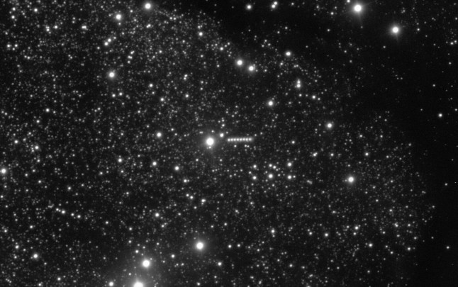 ESO???s Very Large Telescope (VLT) has obtained new images of 3I/ATLAS, an interstellar object discovered last week. Identified as a comet, 3I/ATLAS is only the third visitor from outside the Solar System ever found, after 1I/??Oumuamua and 2I/Borisov. Its highly eccentric hyperbolic orbit, unlike that of objects in the Solar System, gave away its interstellar origin.?? In this image, several VLT observations have been overlaid, showing the comet as a series of dots that move towards the right of the image over the course of about 13 minutes on the night of 3 July 2025. The data were obtained with the FORS2 instrument, and are available in the ESO archive.?? Links?? Timelapse of the observations Deep stacked image of all observations