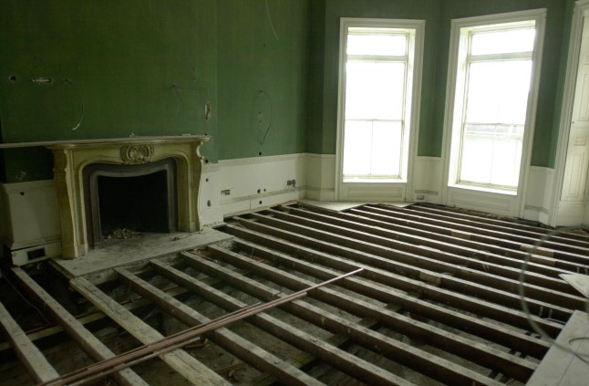 A reception room of the Grade II-listed Forest Lodge, in Windsor Great Park, Berkshire, a Georgian mansion once admired by both King George IV and King Edward VIII which will soon be available for rent it was announced. *...The 8 bedroomed house is currently undergoing 1.5 million restoration work to retain its fine period detail but will be ready for occupation in the autumn for 15,000 a month. It features original stonework, elaborate plaster cornices and ceiling decoration, exquisite marble fireplaces, Venetian windows and a half-barrel vaulted hallway ceiling and is worth an estimated 5.5 million.