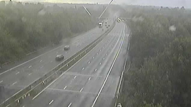 A traffic camera view of the M20 in Kent near Maidstone.