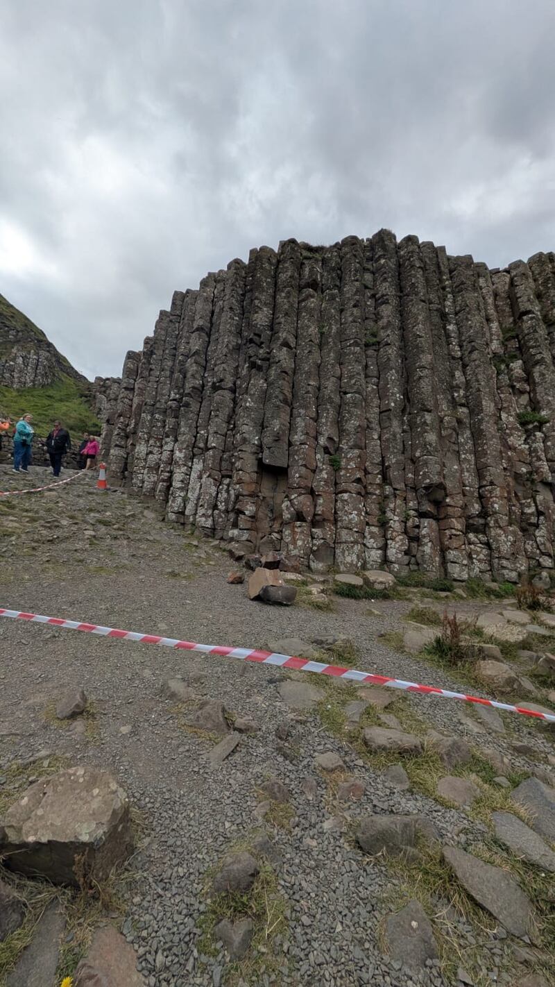 A section at the back of the Giant’s Causeway following a rock fall at the site on Friday afternoon.