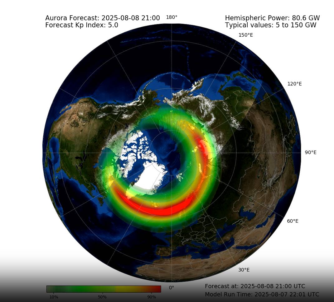 screenshot of geomagnetic activity over the northern hemisphere
