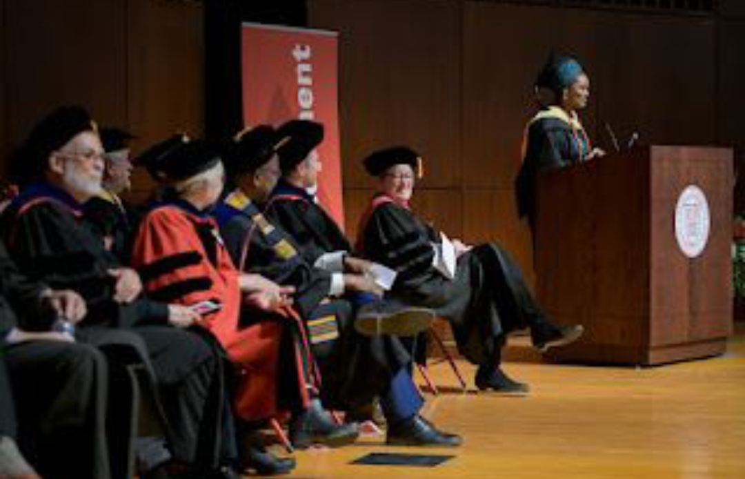 Ijeoma Obiedelu, 2025 MPS Global Development Graduation Class Speaker, delivering a powerful commencement speech at Cornell University May 2025, Ithaca, New York, USA.