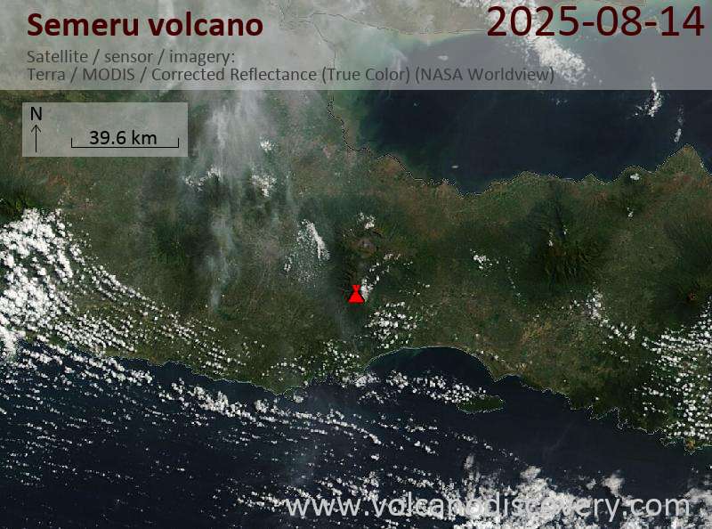 Satellite image of Semeru volcano on 14 Aug 2025